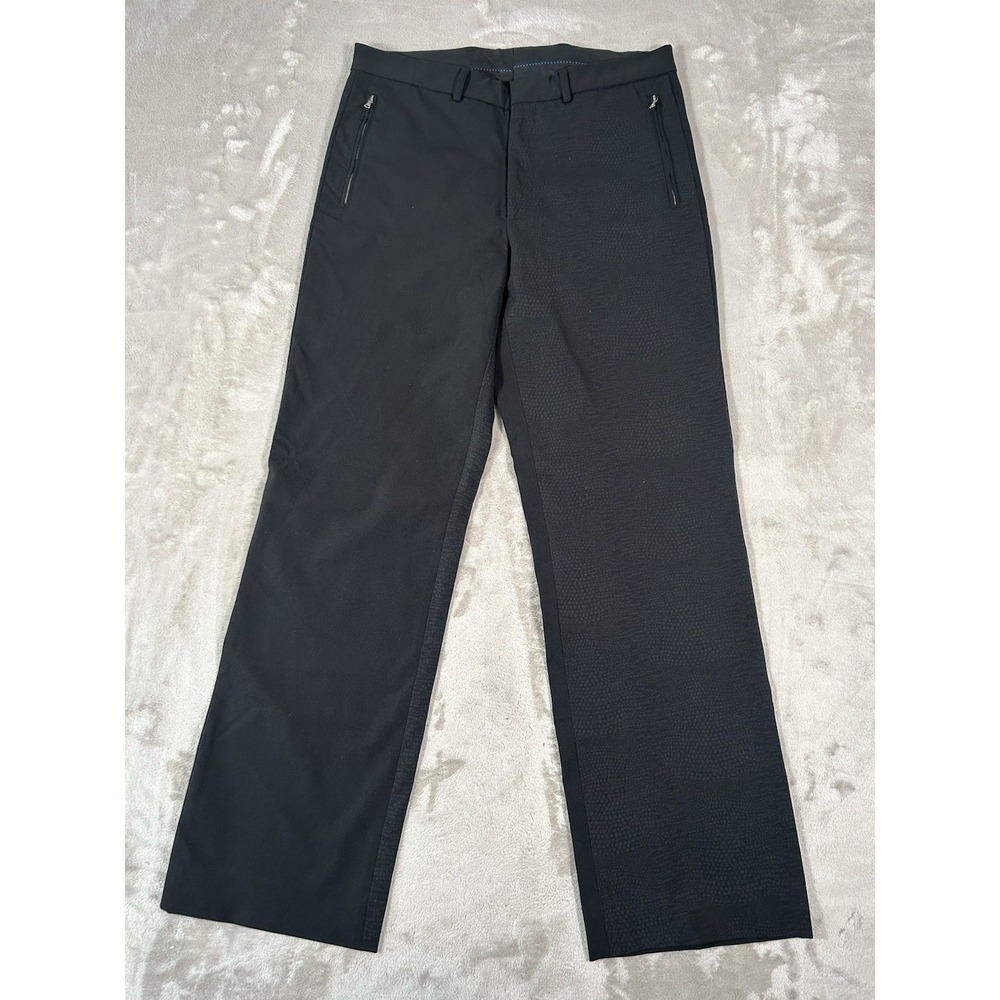 VTG Versace V2 Classic Pant 32x31 Black Flare Two Tone Texture AOP Made In Italy